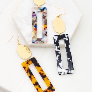 Gold Black White Multi Brown Rectangle Earring